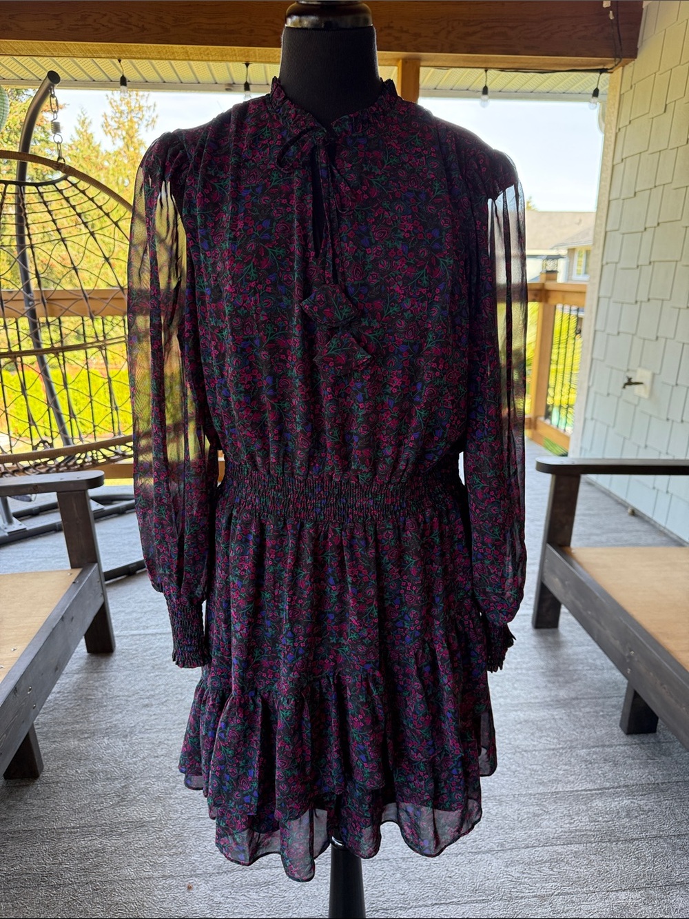BCBG Paris | Floral Tiered Smocked Long Sleeve Dress